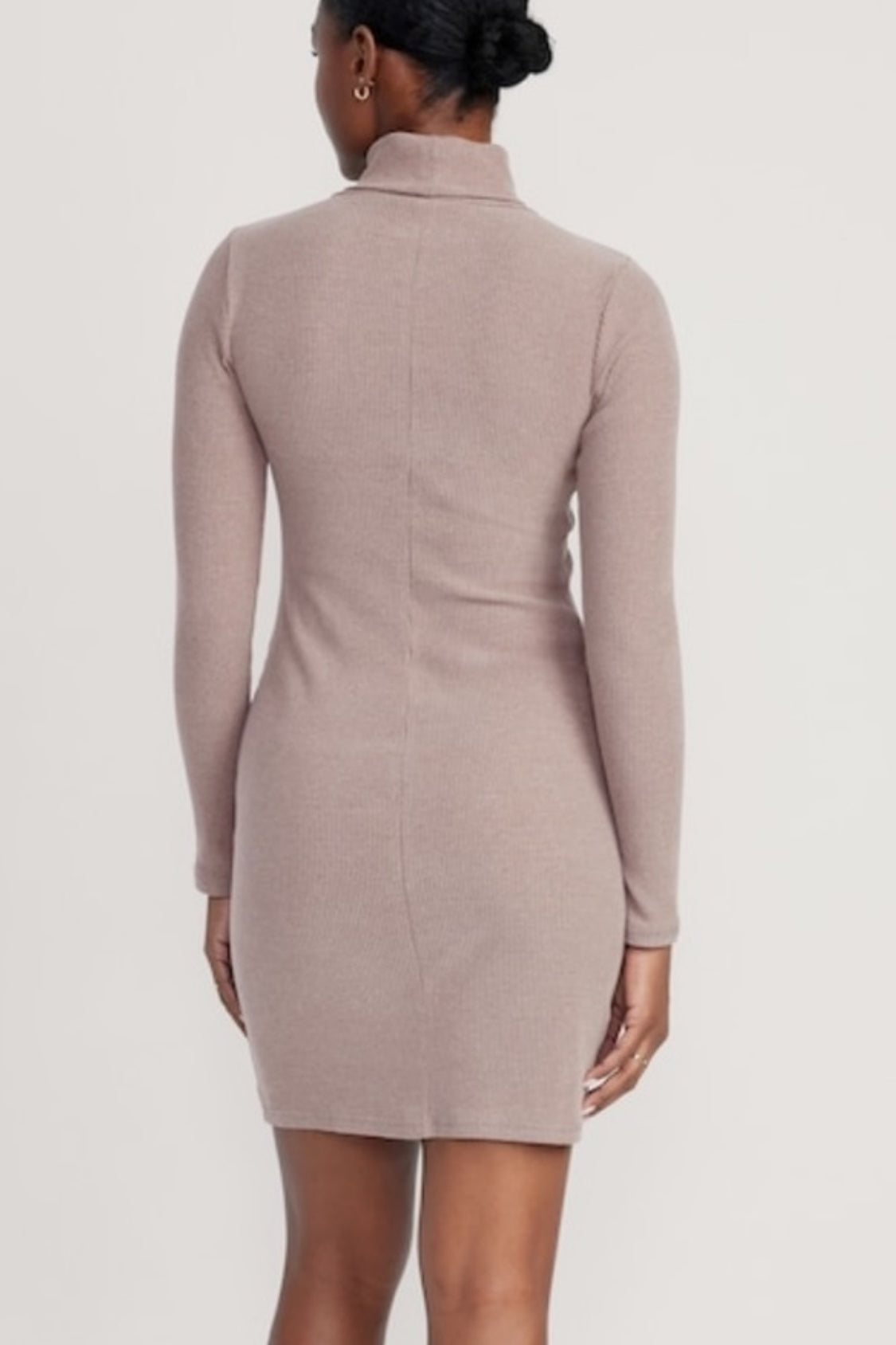 Old Navy Fitted Ribbed Turtleneck Mini Dress, Taupe, Large Tall B14