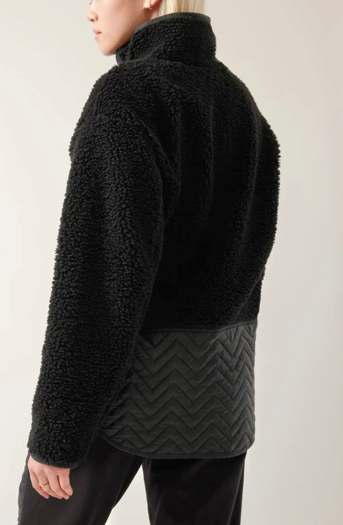 ATHLETA Cozy Sherpa Snap Sweatshirt, Black Small NEW! B6