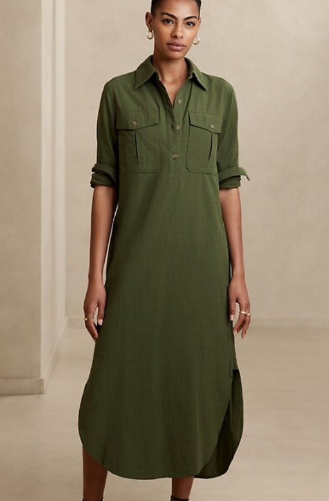 Banana Republic Green Shirt Dress, Medium B17