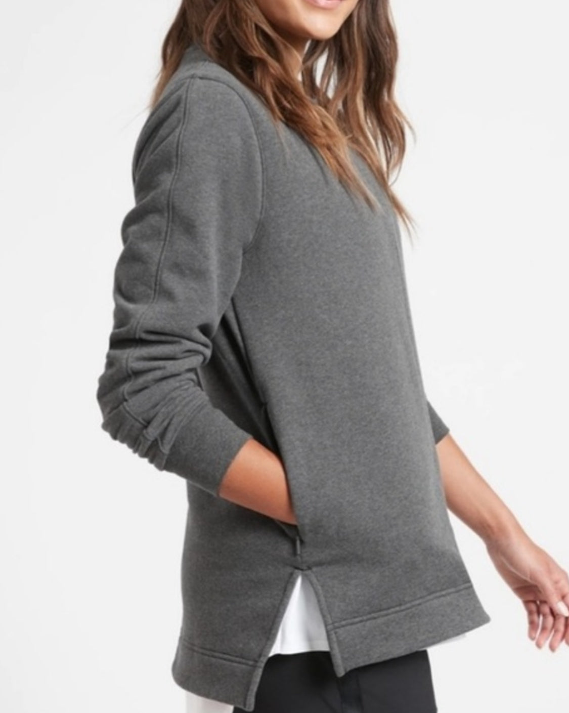 ATHLETA Retroplush Crewneck Sweatshirt, Heather Gray, Medium New! B4