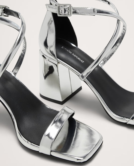 BANANA REPUBLIC CHROME ITALIAN LEATHER BLOCK-HEEL SANDAL