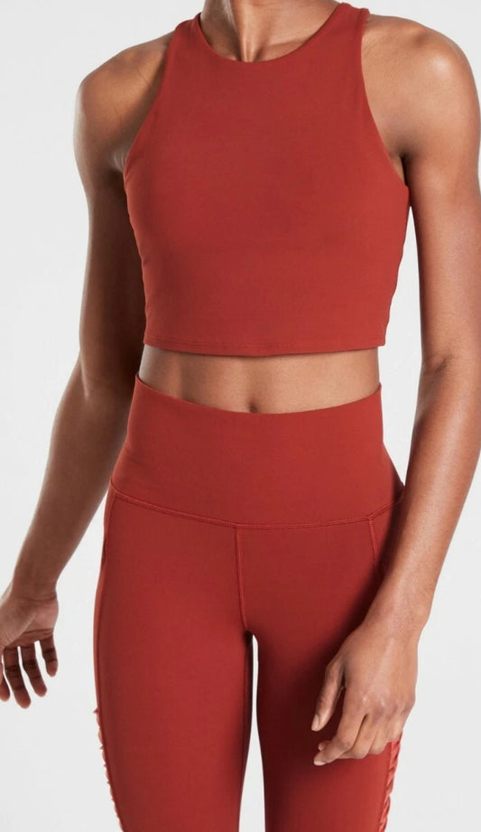 Athleta Conscious Twist Crop in Powervita D-DD, RUSSET BROWN SIZE M A11
