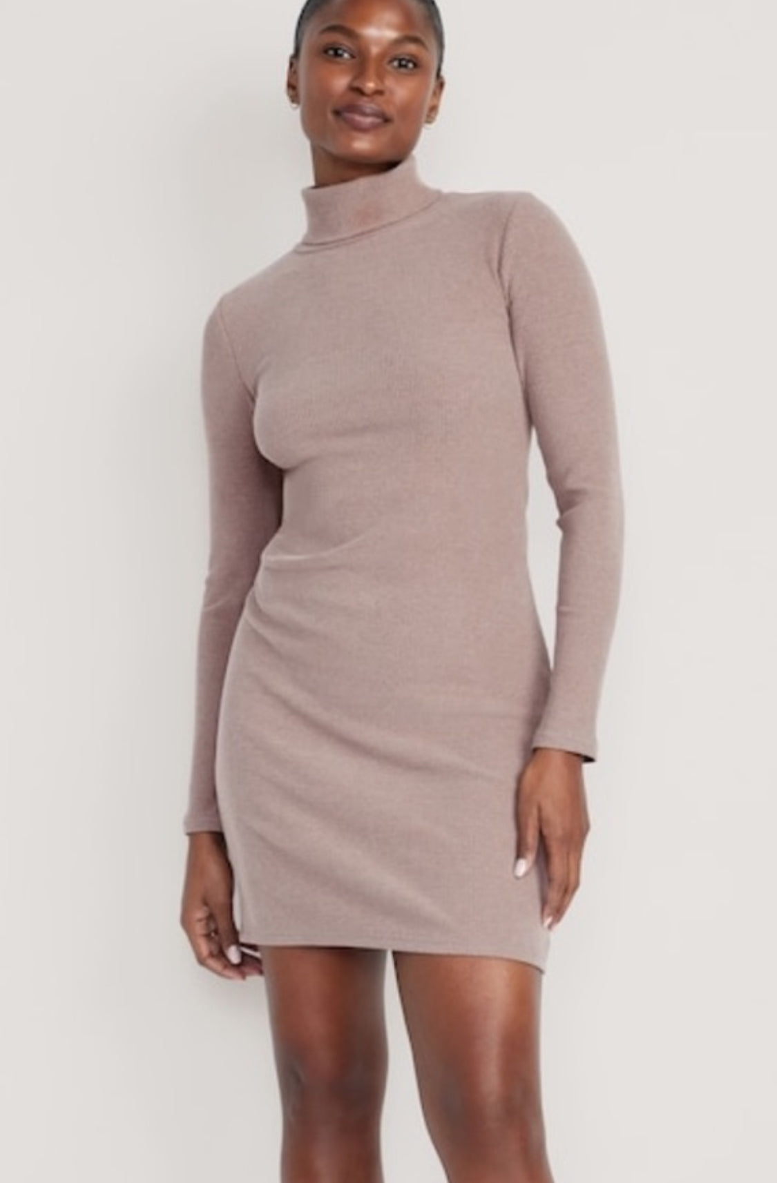 Old Navy Fitted Ribbed Turtleneck Mini Dress, Gray, Large Tall B14