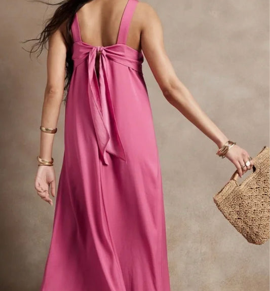 Banana Republic Tie Back Midi Dress NEW! Pink Small