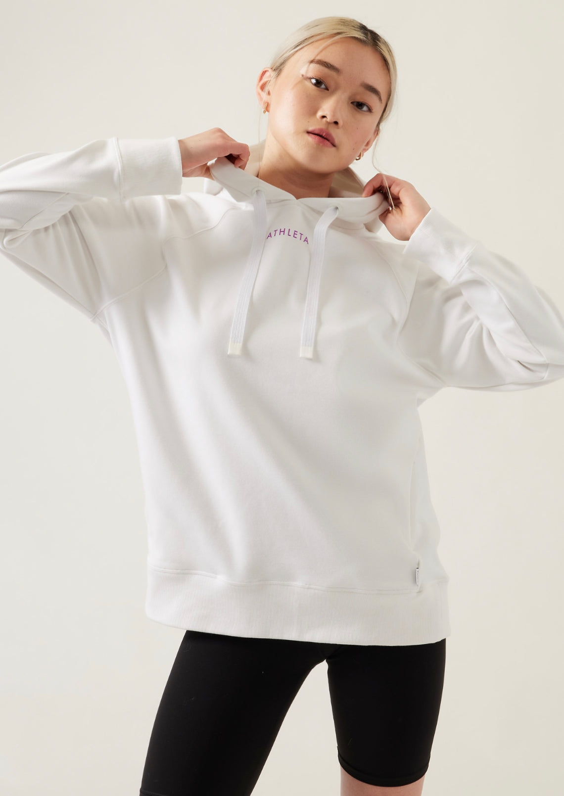 ATHLETA Triumph Logo Hoodie, Large White, New! B9