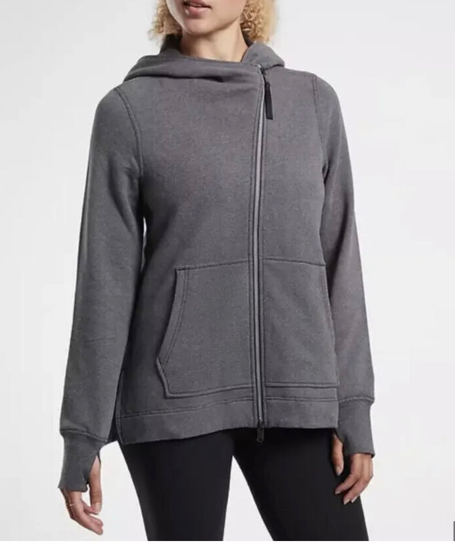 ATHLETA Retroplush Zip Sweatshirt Hoodie, Charcoal, Large New! B10