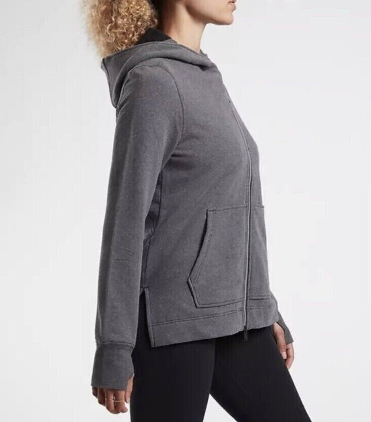ATHLETA Retroplush Zip Sweatshirt Hoodie, Charcoal, Large New! B10