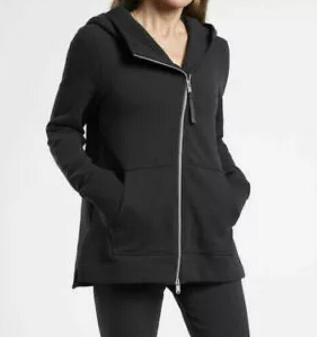 ATHLETA Retroplush Zip Sweatshirt Hoodie, XL Tall, Black New! B3
