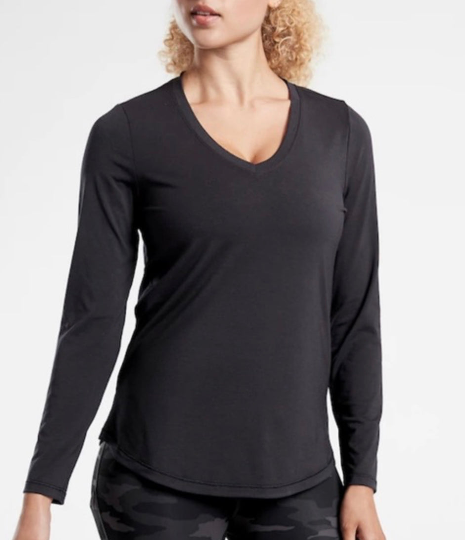 ATHLETA Essential V Neck Top, Black XL NEW! A3