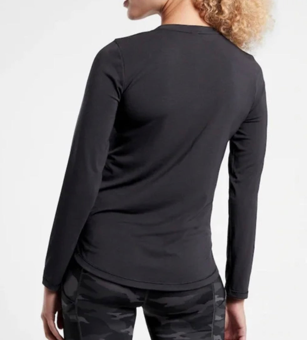ATHLETA Essential V Neck Top, Black XL NEW! A3