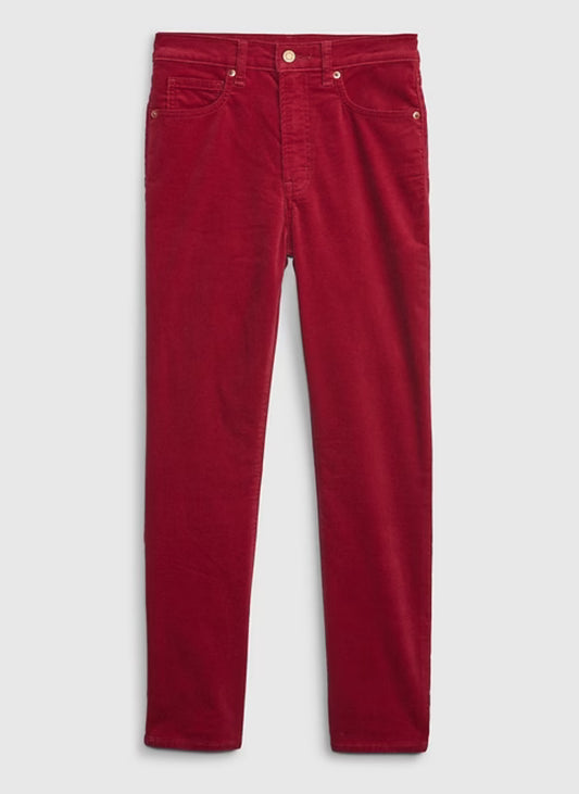 GAP High Rise Velvet Vintage Slim Pants (NEW), Red B8