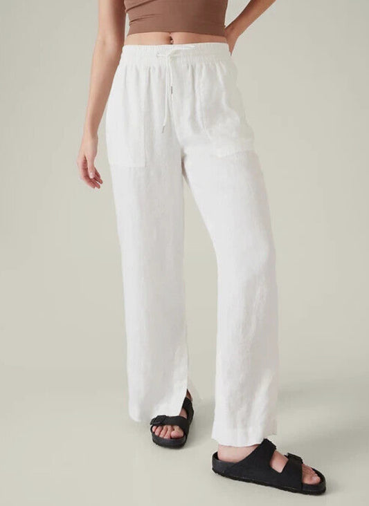 ATHLETA Retreat Linen Wide Leg Pant, White, 14 New! B8