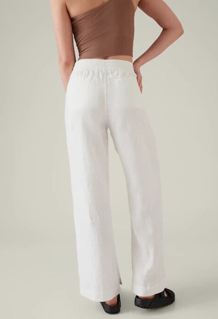 ATHLETA Retreat Linen Wide Leg Pant, White, 14 New! B8