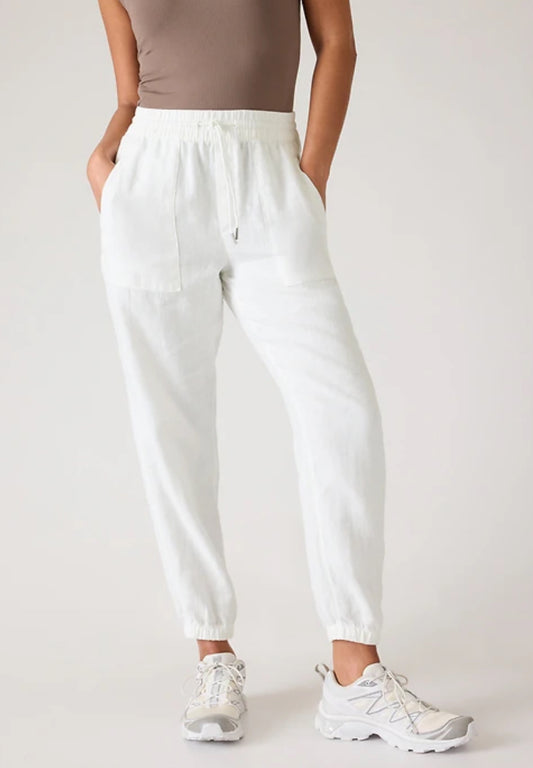 ATHLETA Retreat Linen Jogger, White, 8 New! B8
