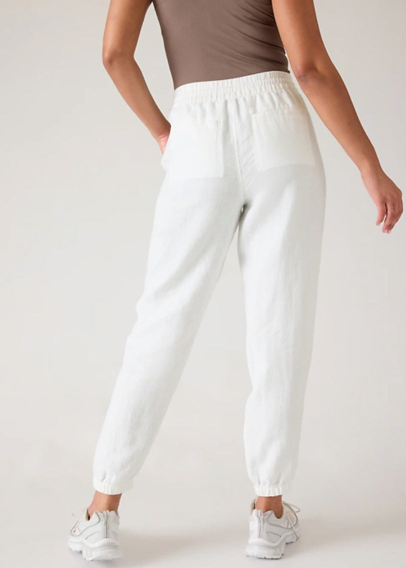 ATHLETA Retreat Linen Jogger, White, 8 New! B8