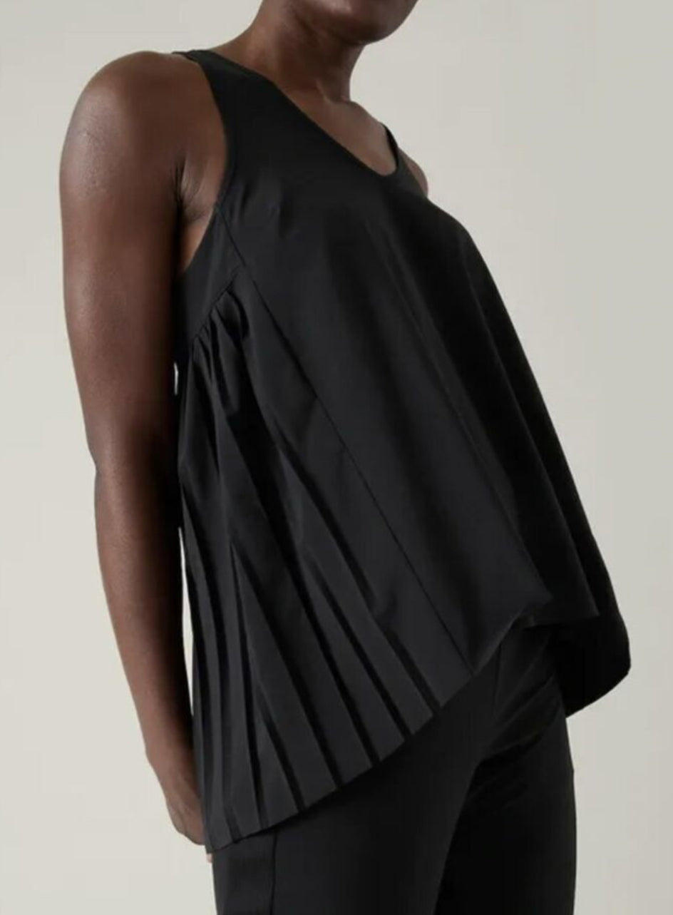 ATHLETA Swing Forward Pleated Tank, Black, XS NEW! (A1)