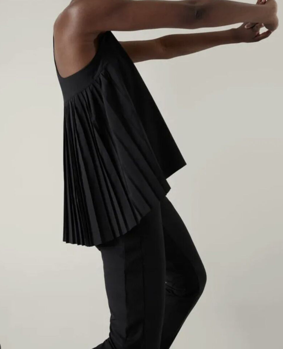 ATHLETA Swing Forward Pleated Tank, Black, XS NEW! (A1)
