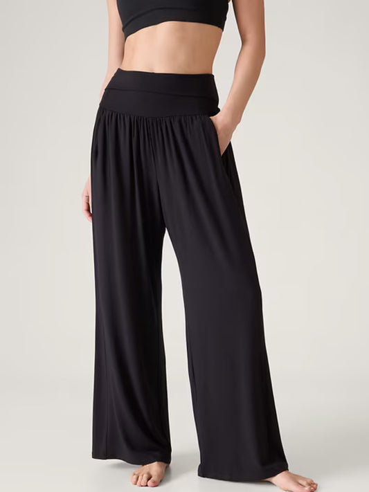ATHLETA Studio Wide Leg Pant, Large Petite Black A11