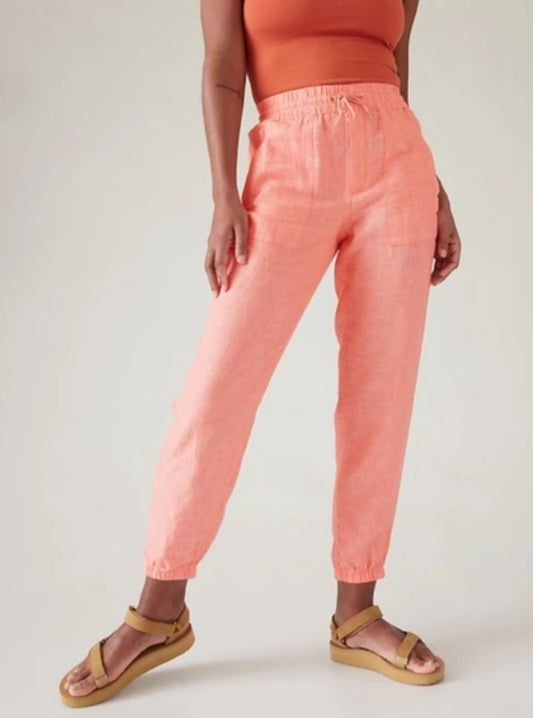 ATHLETA Retreat Linen Joggers, Coral (NEW) 10 A8