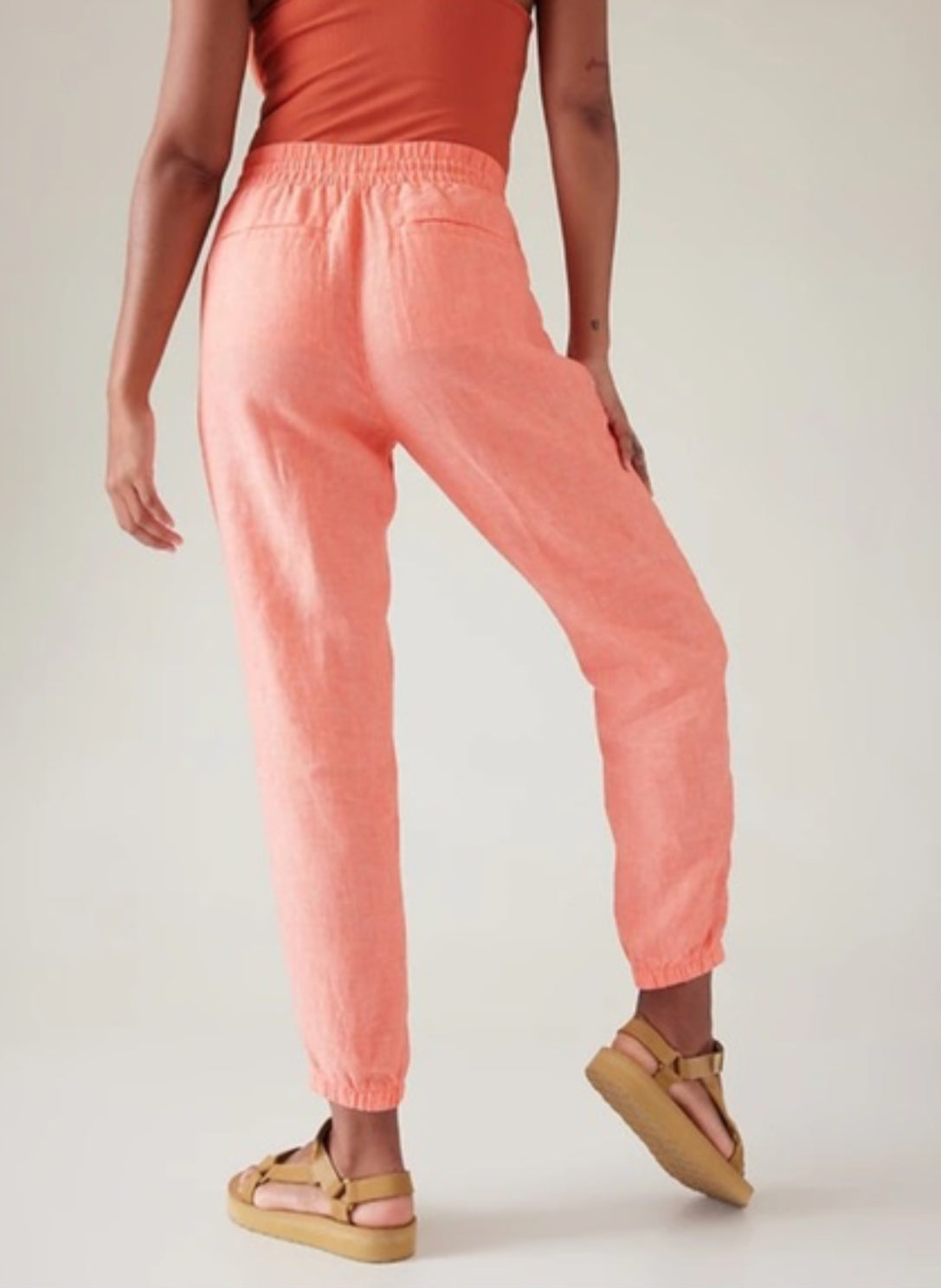 ATHLETA Retreat Linen Joggers, Coral (NEW) 10 A8