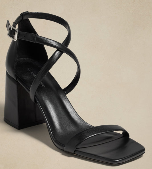 BANANA REPUBLIC ITALIAN BLACK LEATHER BLOCK-HEEL SANDAL