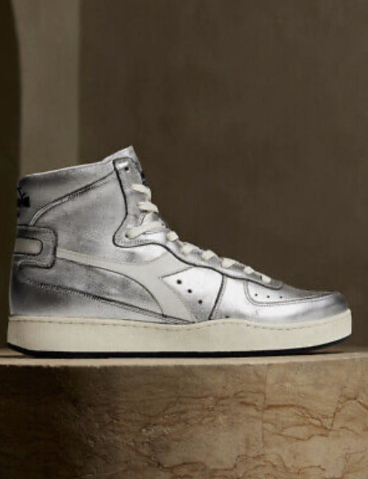 Diadora Heritage Mi Basket Metal Sneaker Silver High Top 10 NEW!