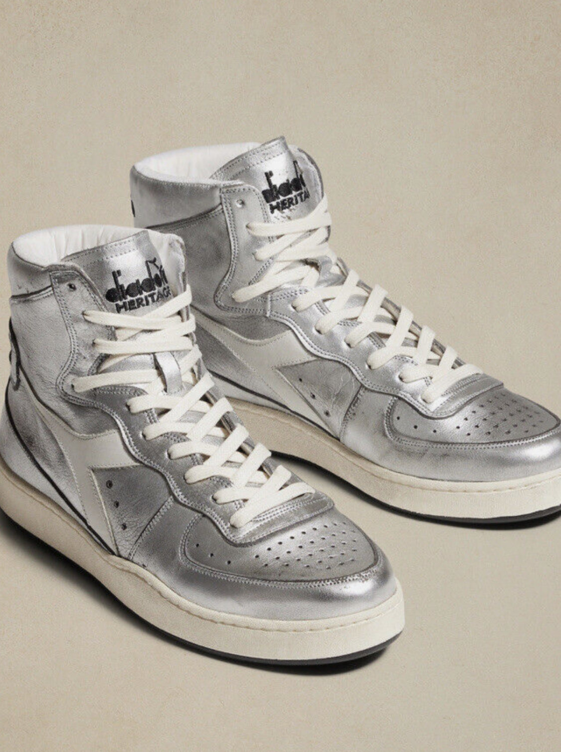 Diadora Heritage Mi Basket Metal Sneaker Silver High Top 10 NEW!