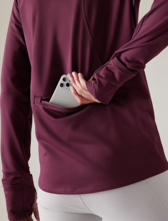 ATHLETA Whistler Half Zip, XL Burgundy, New! B10