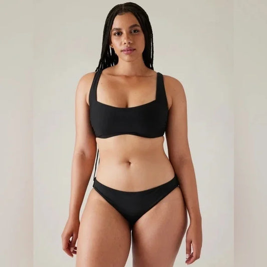 ATHLETA Square Neck Bra Cup Bikini Top, 34 D/DD, Black, New!, A5
