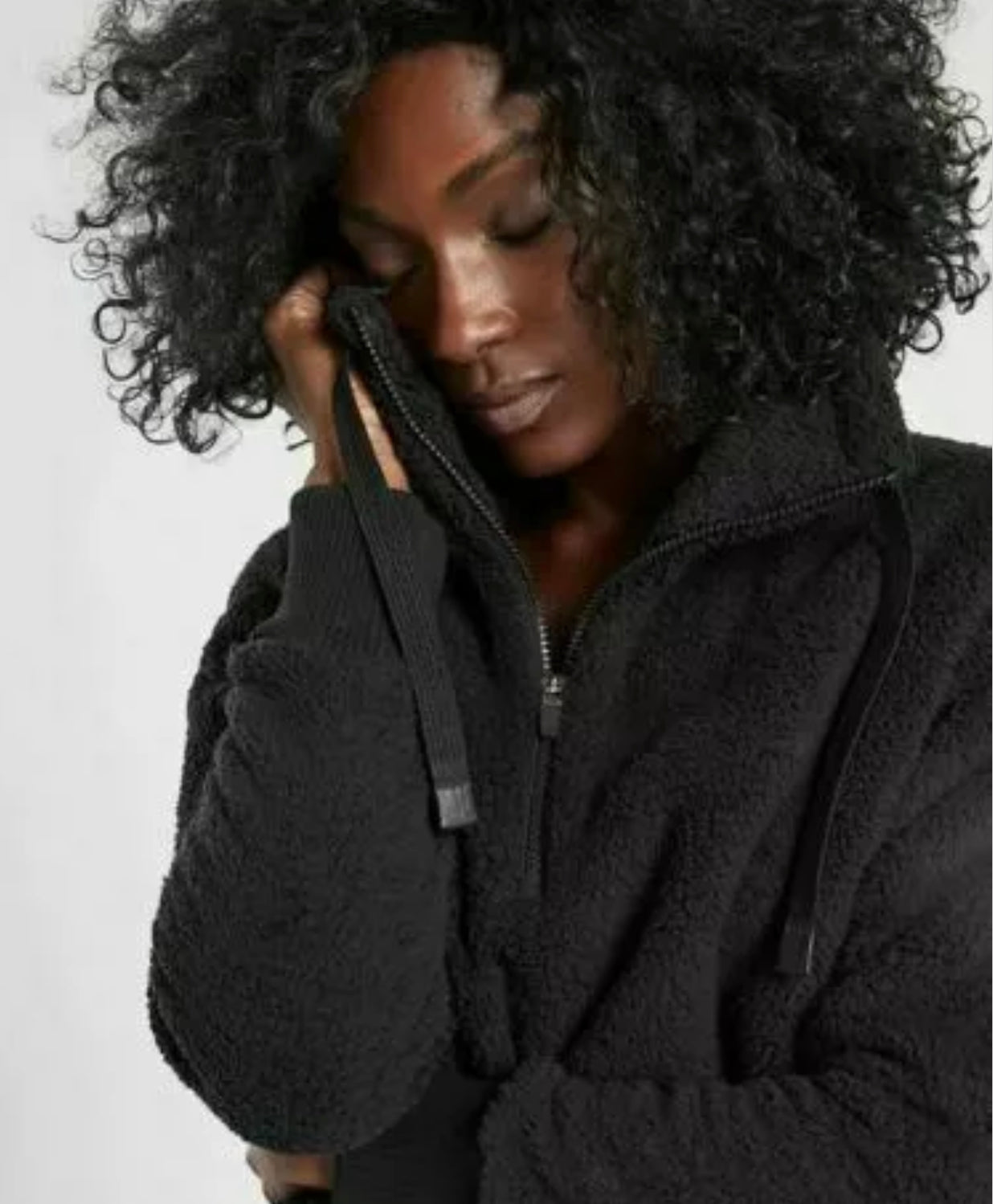 ATHLETA Talus Sherpa Half Zip, Black, XL New! B6