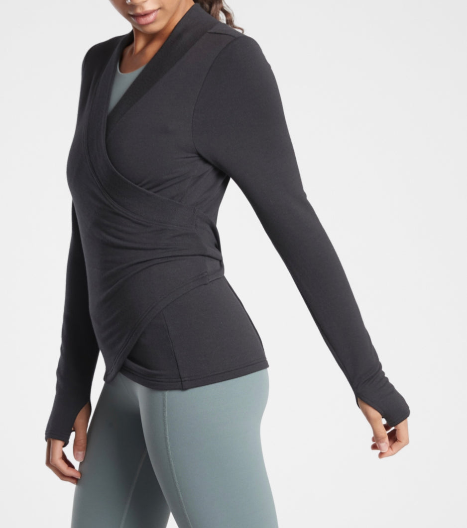 ATHLETA Poise Wrap Sweatshirt, Black Small, New! B7