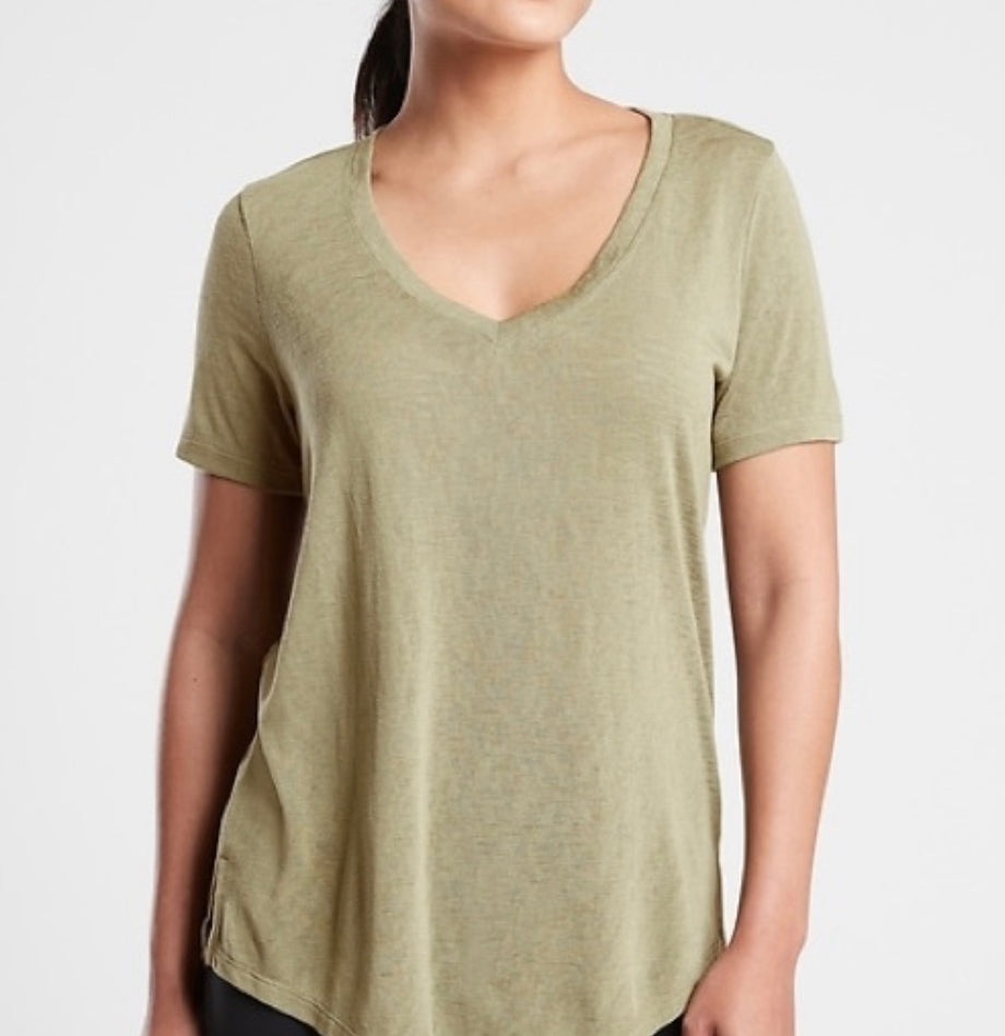 ATHLETA Breezy Scoop V-Neck Tee, Shadow Olive