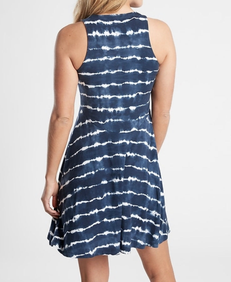 ATHLETA Santorini Thera Dress Tie Dye Stripe Navy, New! B12