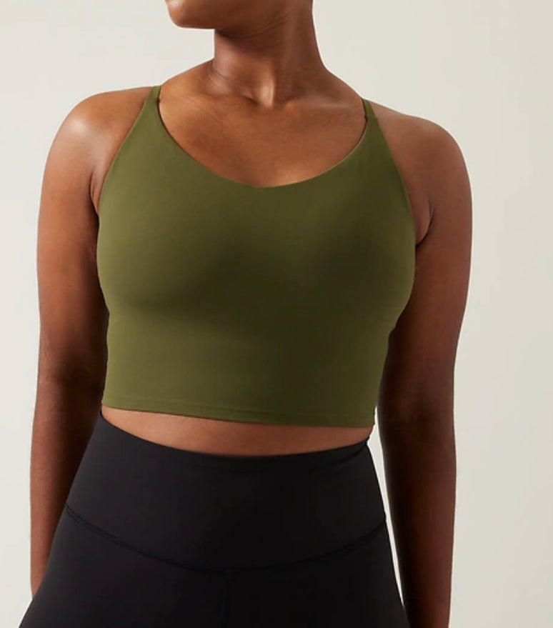 ATHLETA Elation V-Neck Crop D-DD Olive NEW! A11