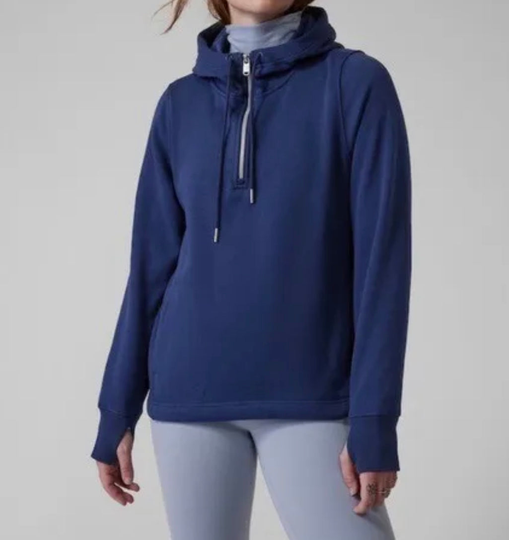 ATHLETA Cozy Karma 1/4 Zip Hoodie, Enchanted Blue