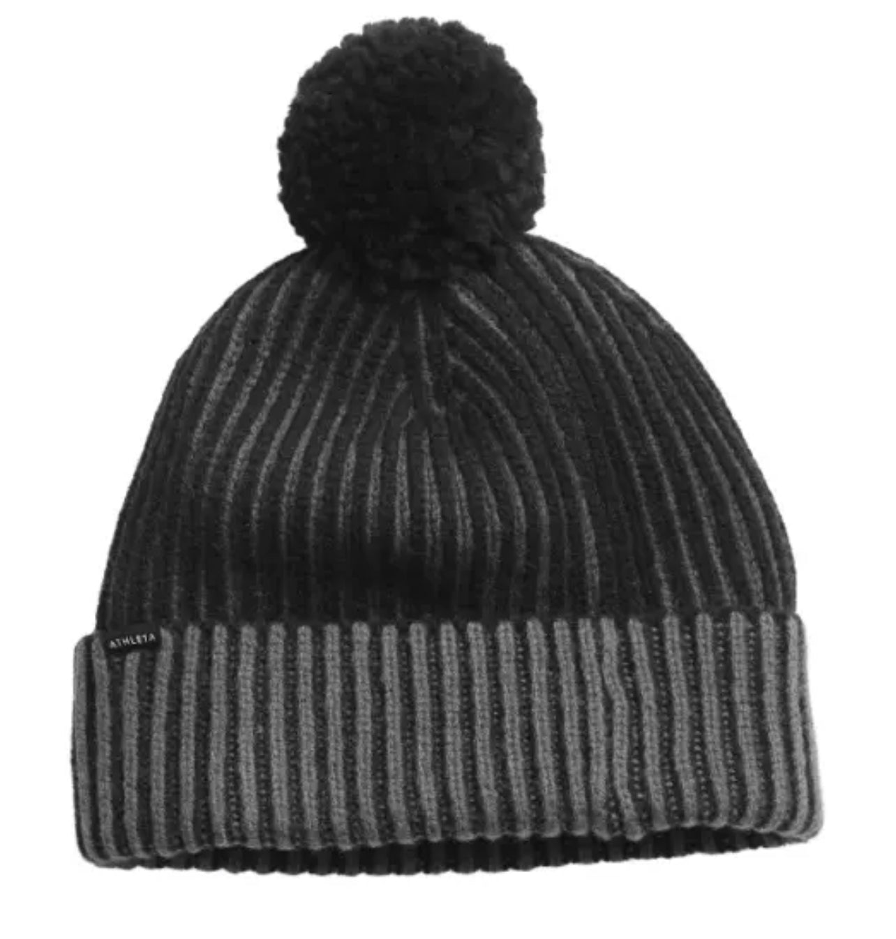 ATHLETA 3D Black Striped Pom Beanie