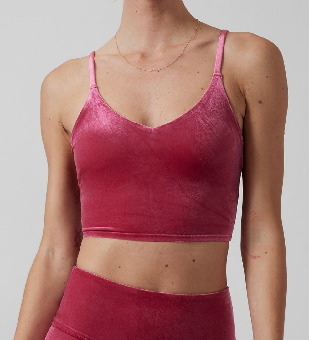 ATHLETA Elation V-Neck Velvet Crop Large D-DD Class Pink, NEW! A11