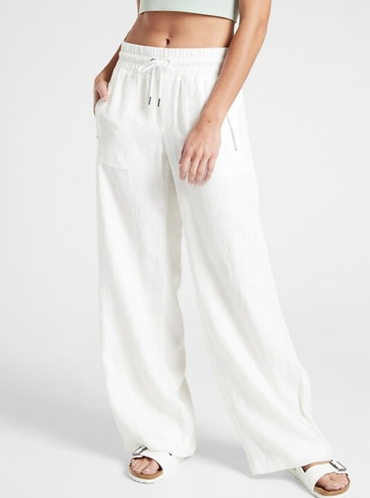 ATHLETA Cabo Linen Wide Leg Pant, White 10 New! B8