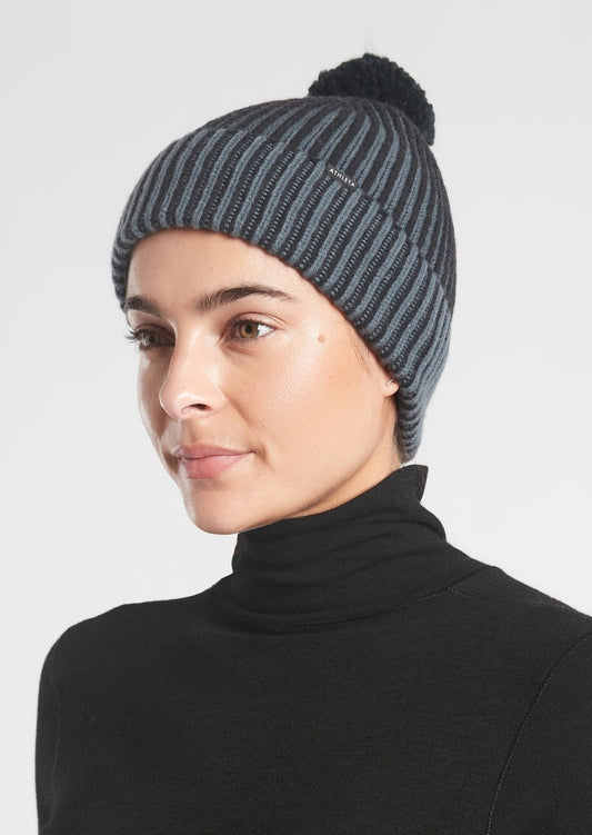 ATHLETA 3D Black Striped Pom Beanie