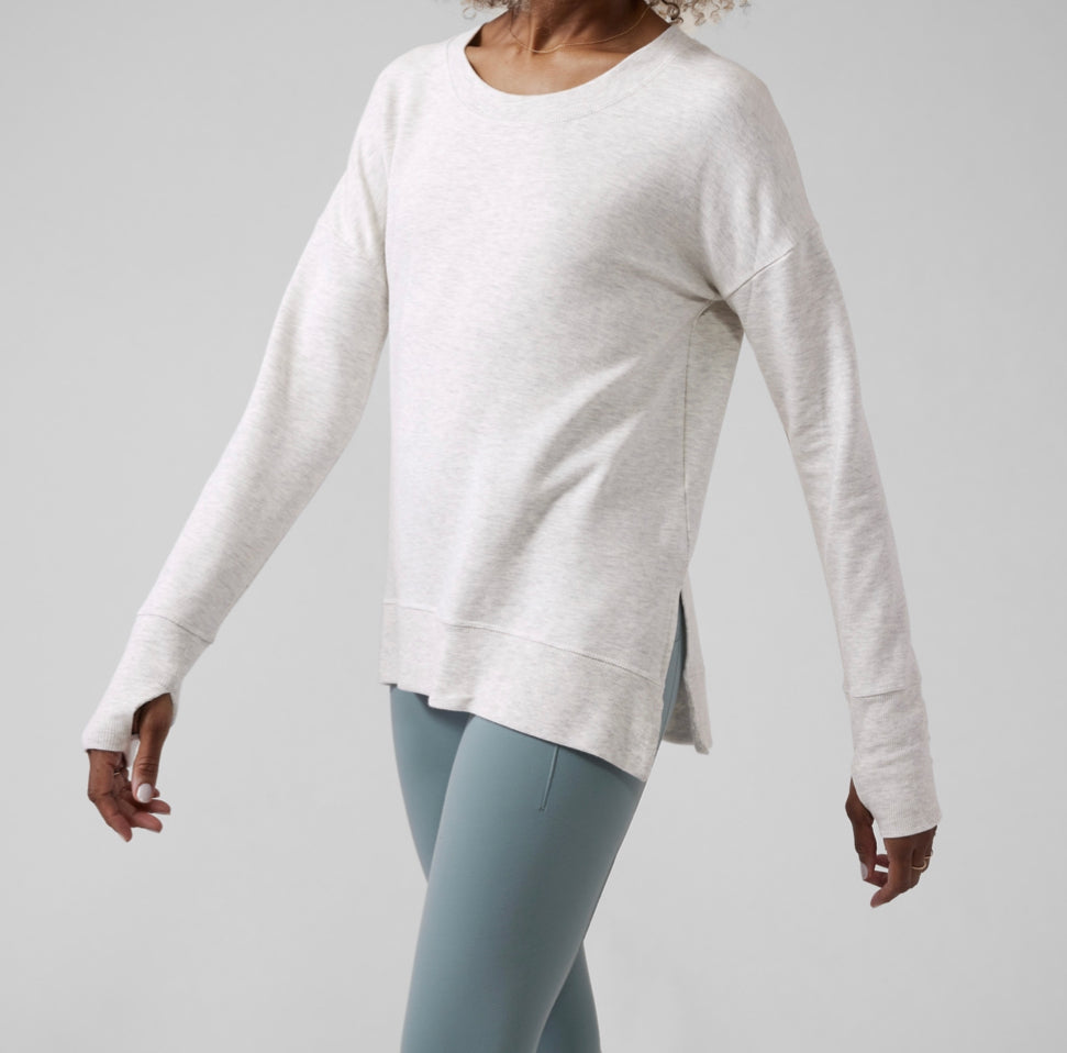 ATHLETA Coaster Luxe Sweatshirt, Fog Grey Heather Medium, New! B11
