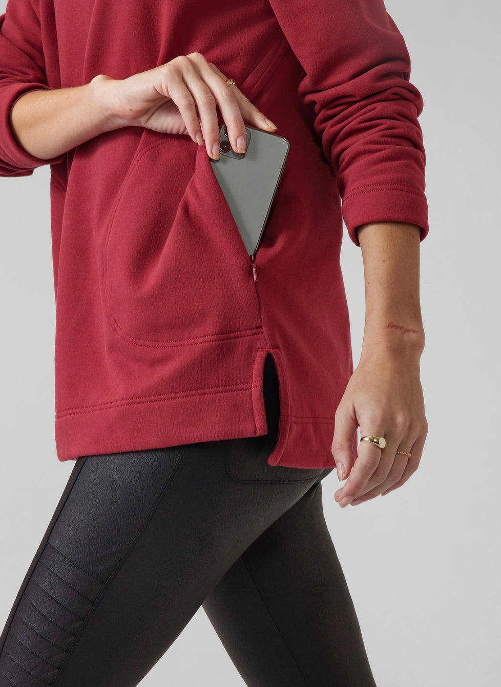 ATHLETA Retroplush Tunic Hoodie, XS, Red New! B10