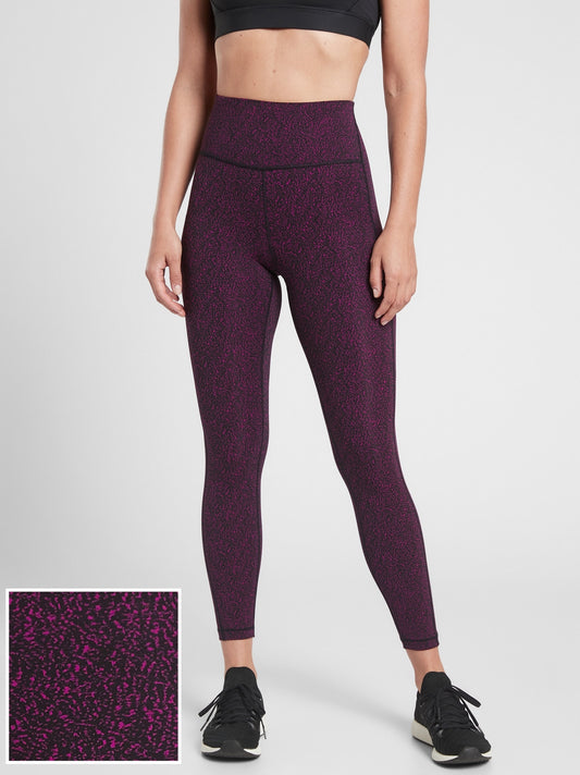 ATHLETA Ultimate Stash Pocket Textured 7/8 Tight, Black and Fuchsia, Medium A8