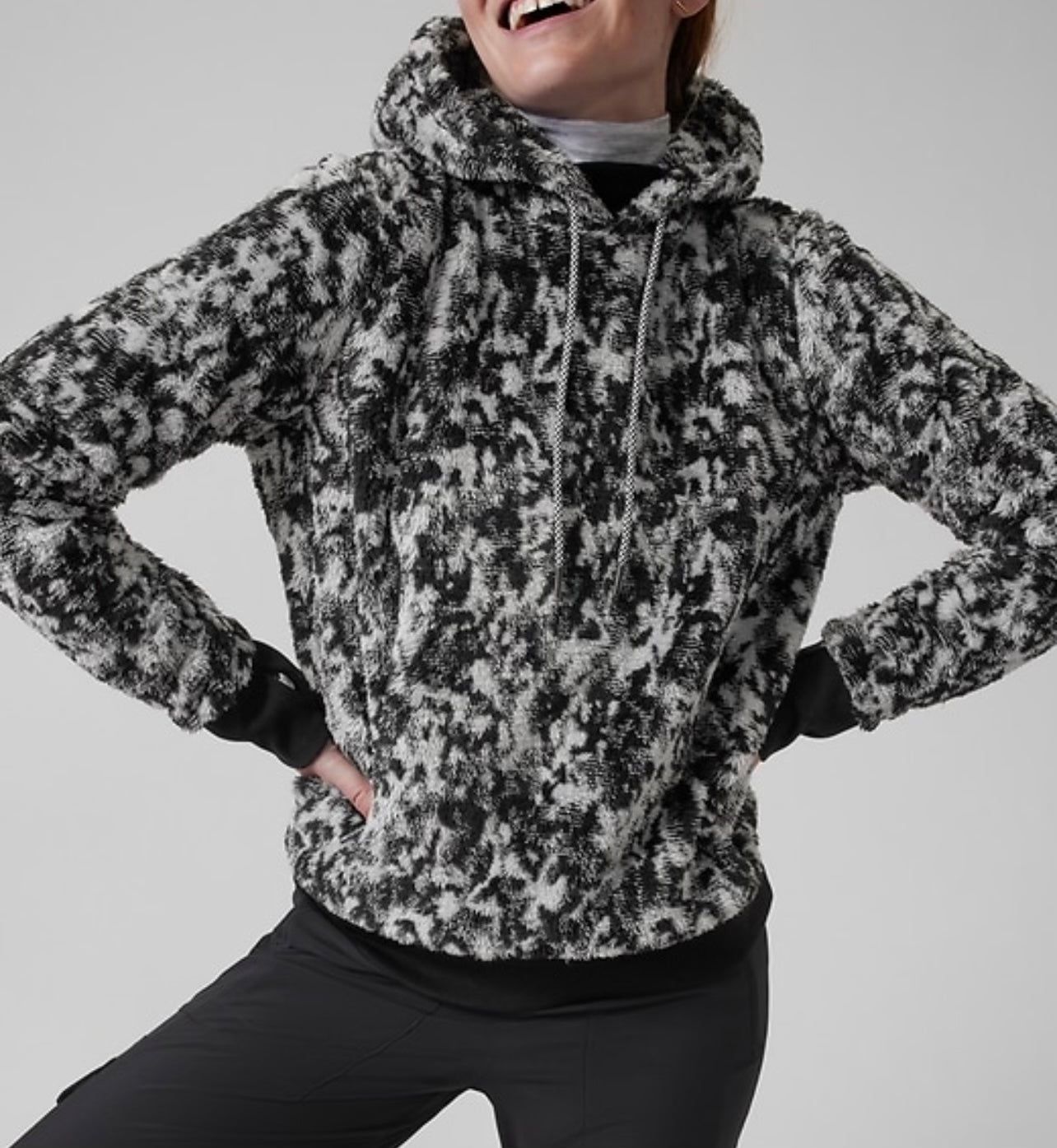 ATHLETA Tugga Sherpa Jacquard Hoodie, Glacial Black, Small, NEW! B6