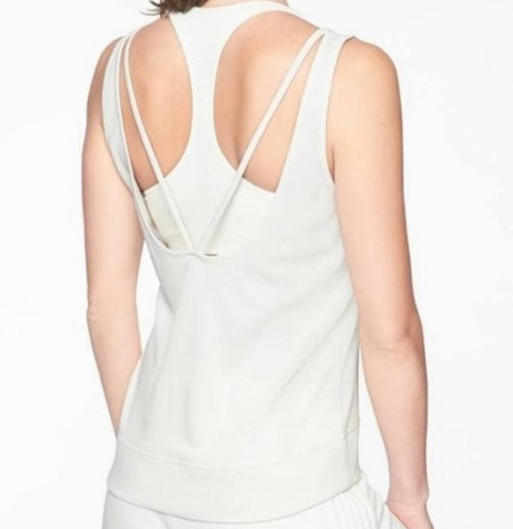 ATHLETA Serenity V-Back Tank, Fogg Gray Medium NEW! A3