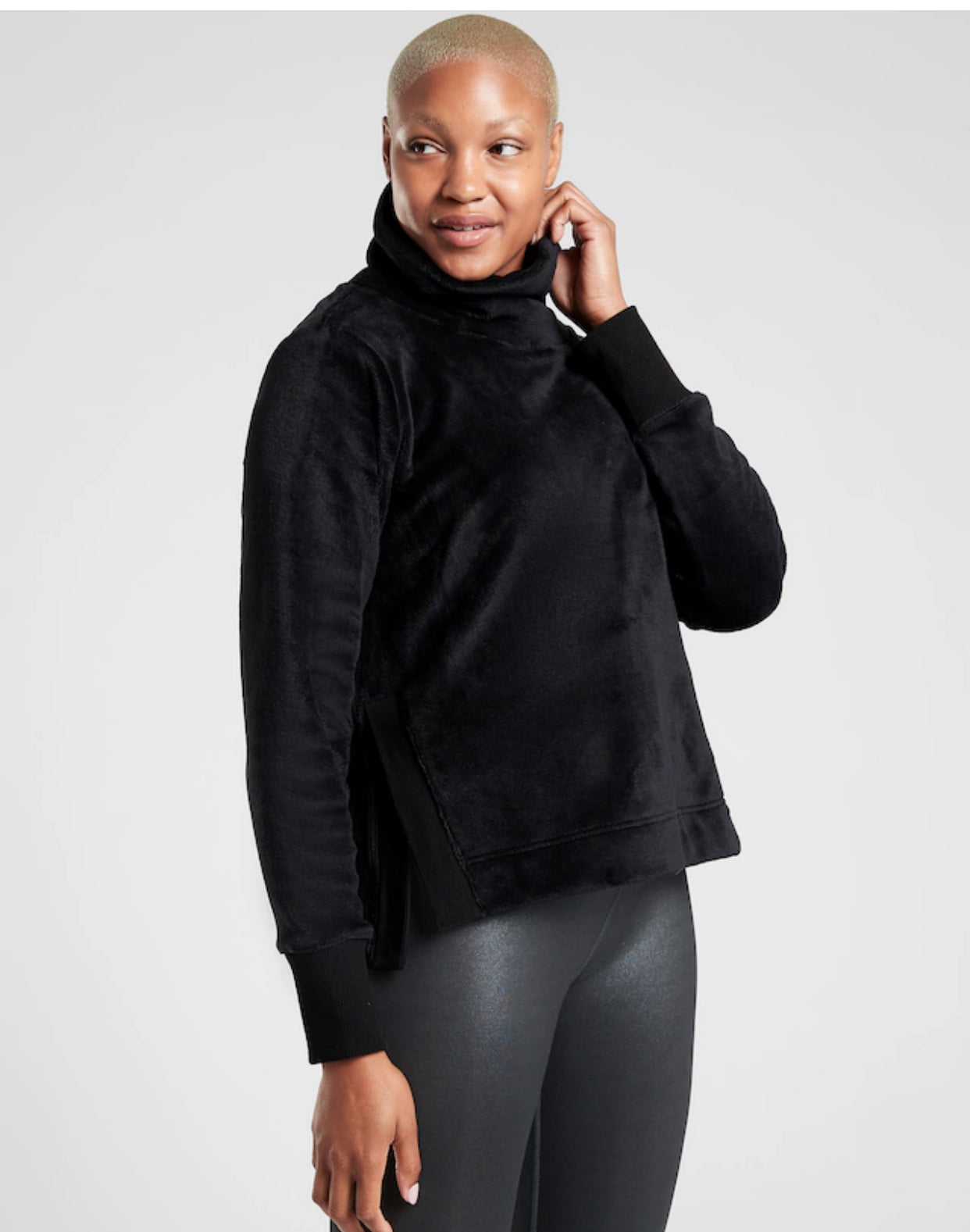 ATHLETA Double Cozy Karma Funnel Neck Sweatshirt, XL, Black New! B12