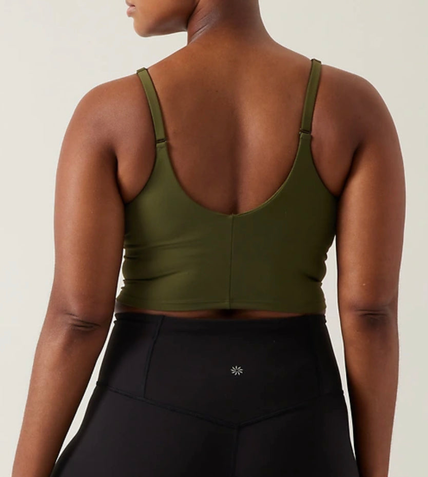 ATHLETA Elation V-Neck Crop D-DD Olive NEW! A11