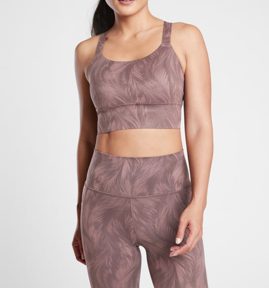 ATHLETA Warrior Long Line Printed Bra In Powervita A-C Small A11