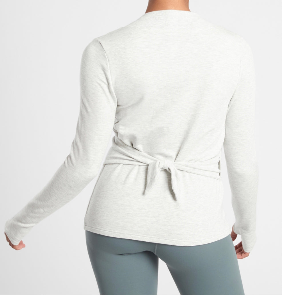 ATHLETA Poise Wrap Sweatshirt, Light Heather Grey, XL New! B7