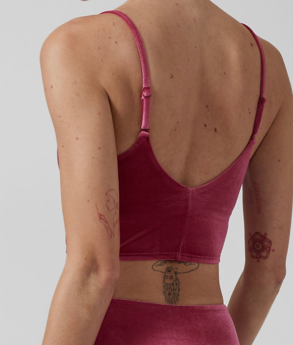 ATHLETA Elation V-Neck Velvet Crop Large D-DD Class Pink, NEW! A11