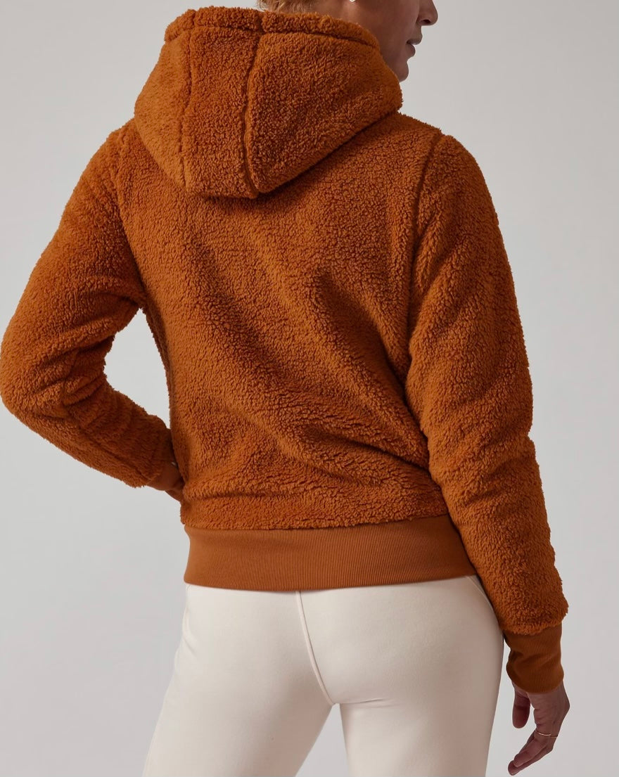 ATHLETA Tugga Sherpa Hoodie, Cattail Brown, XL New! B6